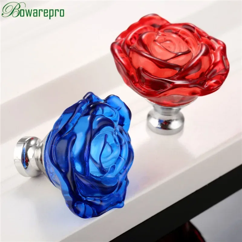 Furniture Hardware Parts - Bowarepro 50MM 크리스탈 로즈 유리 손잡이