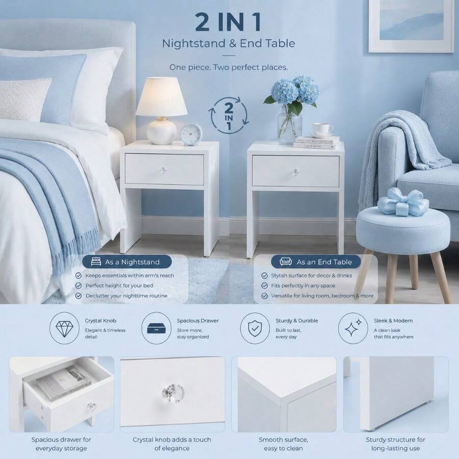 2-in-1 수납 스툴 & 나이트스탠드, 크리스탈 손잡 - Furniture Hardware Parts 리뷰 및 가격