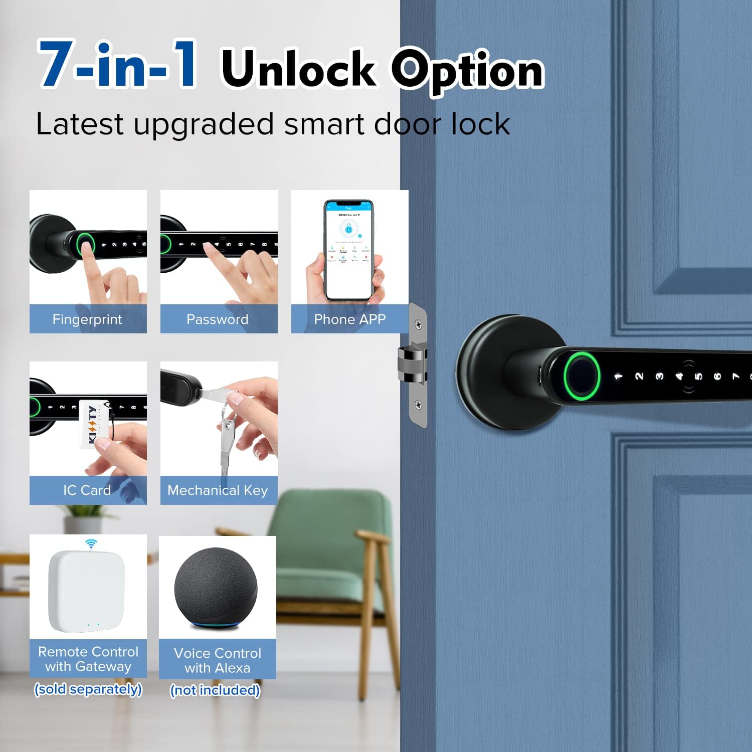 스마트 지문 문짝 잠금 핸들, 홈 아파트용 키 카드,  - Door Handle Bar 리뷰 및 가격
